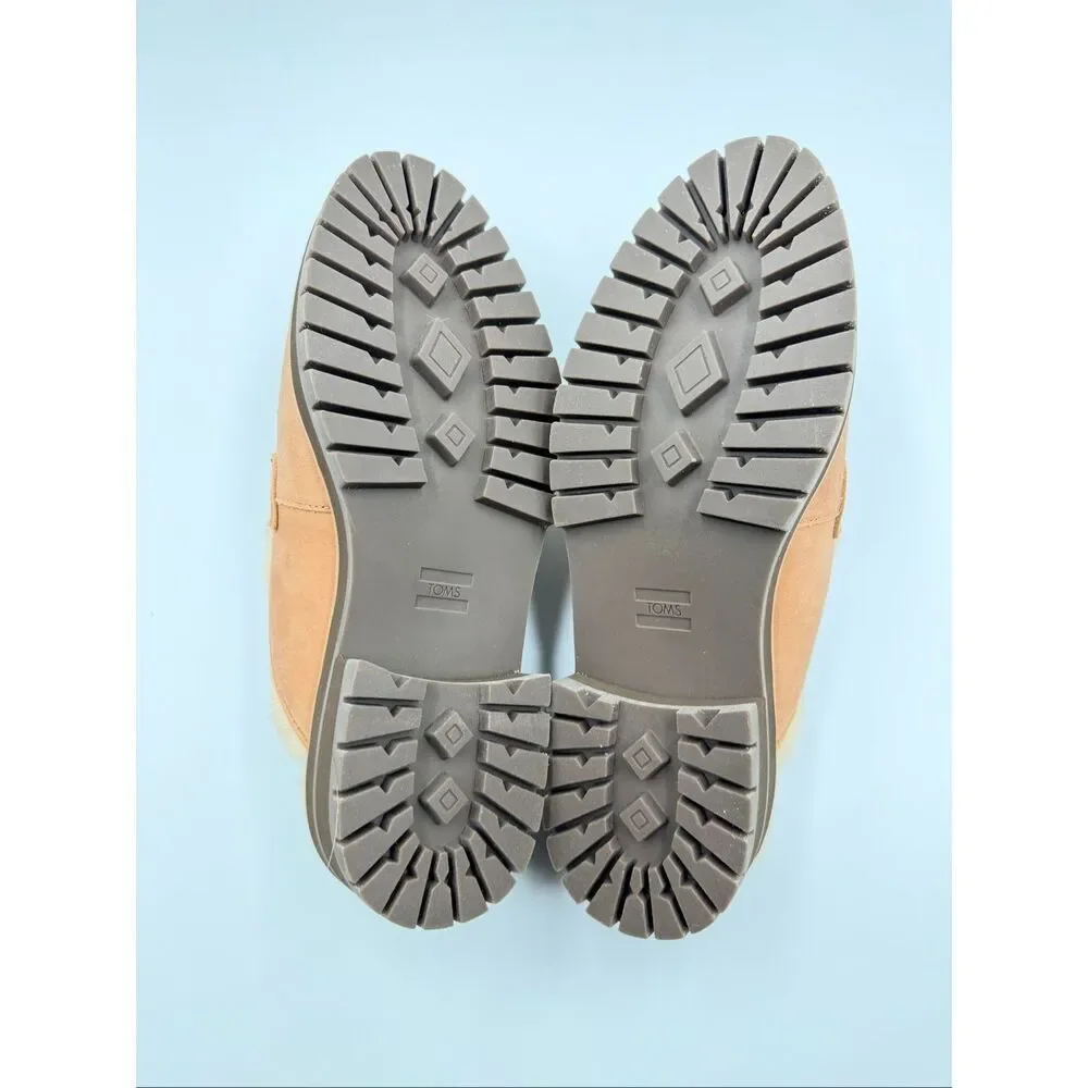 NIB TOMS Women's Cara Cozy Fur Lined Lug Sole Tan Suede Loafer Mule size 8.5